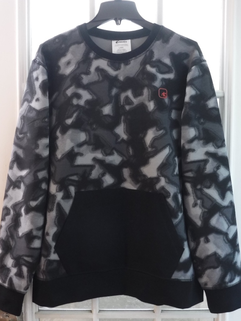 AND 1 Black&Gray Camouflage Pattern on Body Long Sleeve Crewneck Top